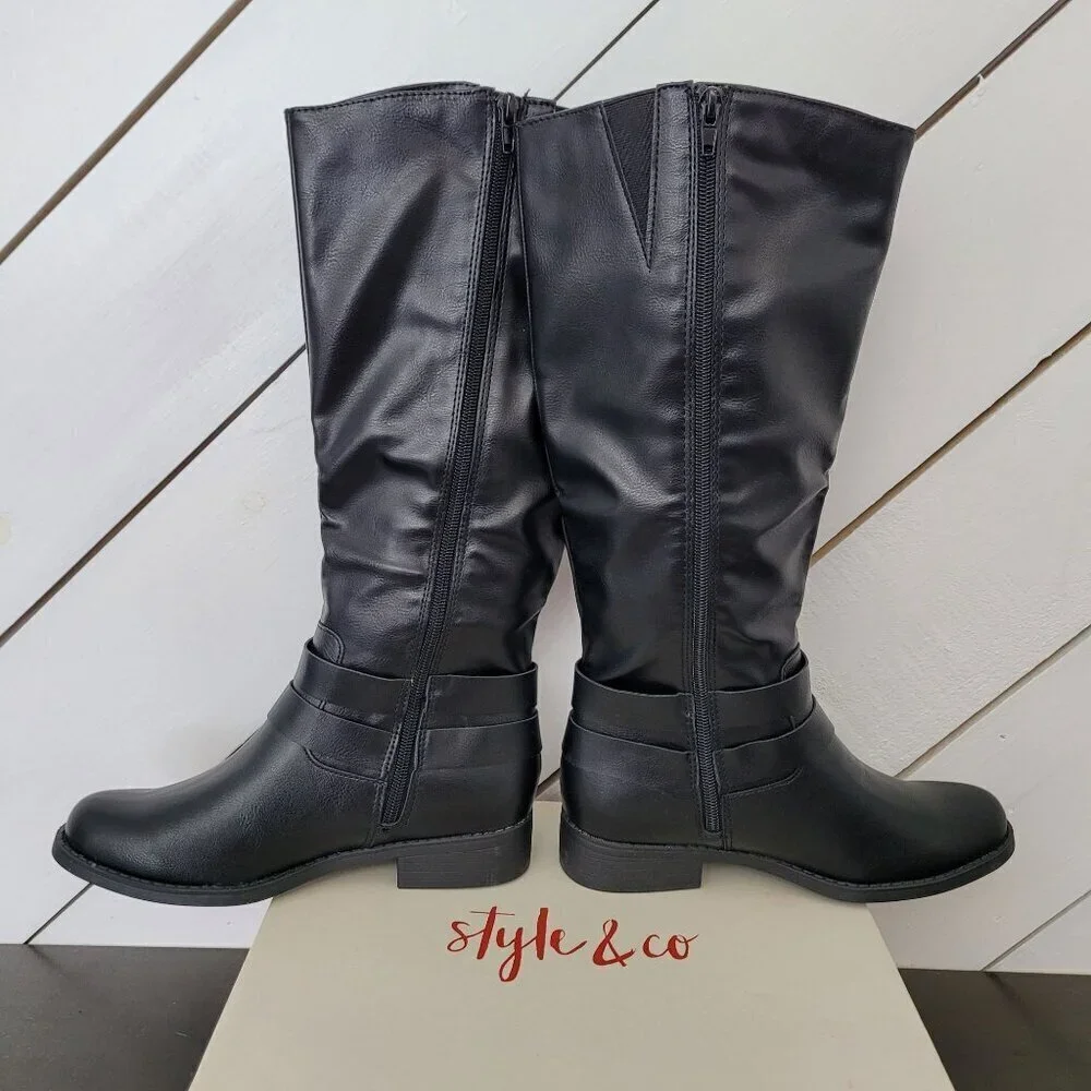 NEW Style & Co. Womens Maliaa Black Knee-High Boots 6M Man-Made Upper & Sole